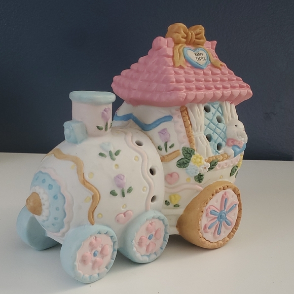 Vintage Easter Train Ceramic Porcelain Centerpiece “Be My Bunny Love” Pastel - Picture 8 of 15